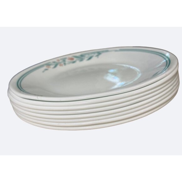 Corelle Rosemarie Bread Plates 6-3/4" Pink Tulips Teal Green Leaves Set of 8 - Picture 6 of 7